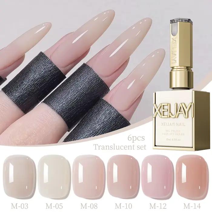 Vernis à ongles rose nu transparent, 6 pièces, 15ml, ensemble complet de gel de photothérapie, adapt