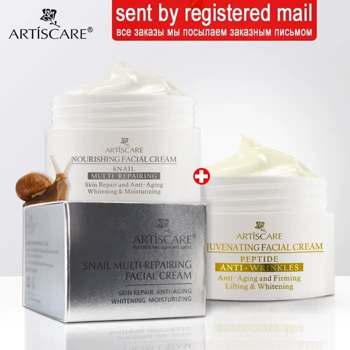 Crème visage réparatrice escargot ARTISCARE + crème visage peptidique 2 pièces pour soin hydratant e