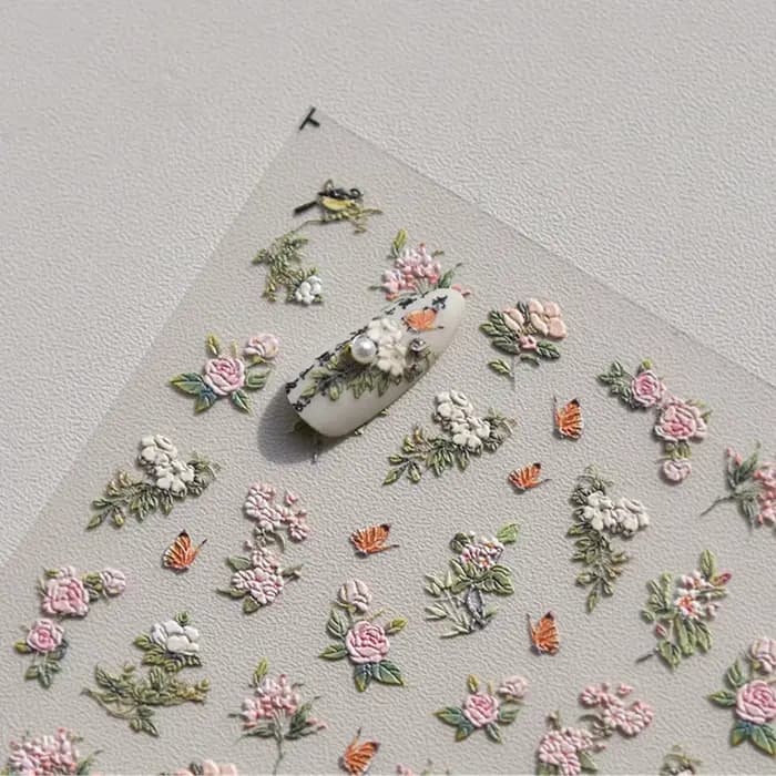 Autocollants 5D japonais en relief pour Nail Art, 1 pièce, pétale rose, fleur rétro élégante, transf