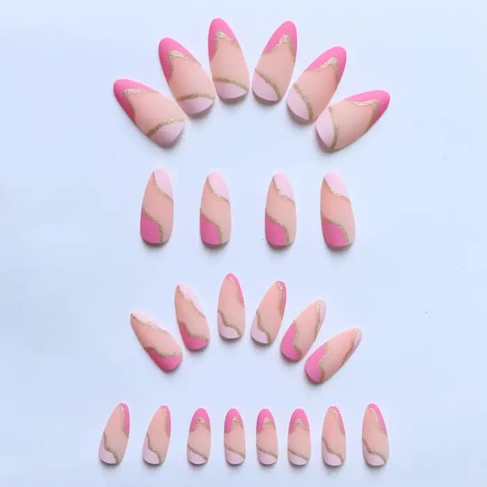 Faux ongles en amande, 24 pièces, améliorent instantané votre look, rose et blanc, déposés par des l