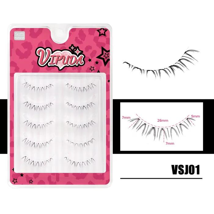 10 paires de cils inférieurs Manga, bande transparente, vaporeux, petite flamme sous les yeux, maqui