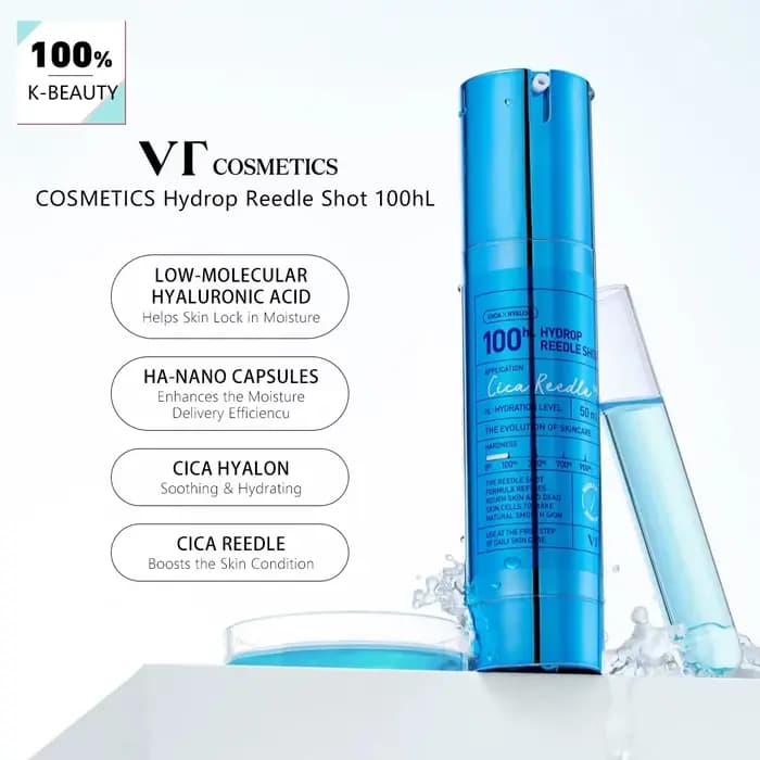 VT COSMETICS Hydrop Reedle Shot 100hL, translucide et hydratant, affinant les pores, améliorant l'éc