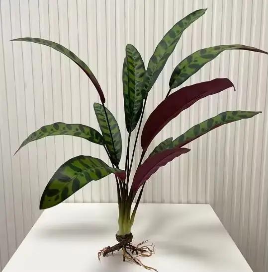Grandes Feuilles d'Annie avec Racines, Plantes Artificielles Vertes, Paysage de Maison, Décor de Jar