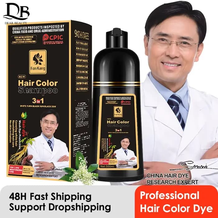 Shampooing Teinture Bio Naturel, Rapide, Permanent, Cheveux, Essence de Plantes, Crème Couvrante, Co