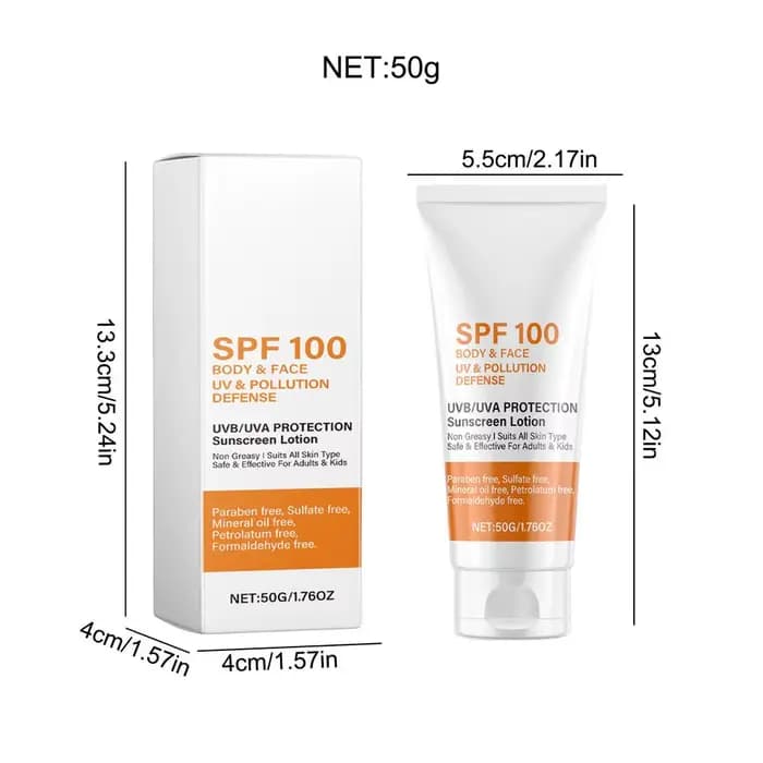 Crème solaire visage et corps SPF100, protection UVA/UVB, légère, non grasse, hydratante
