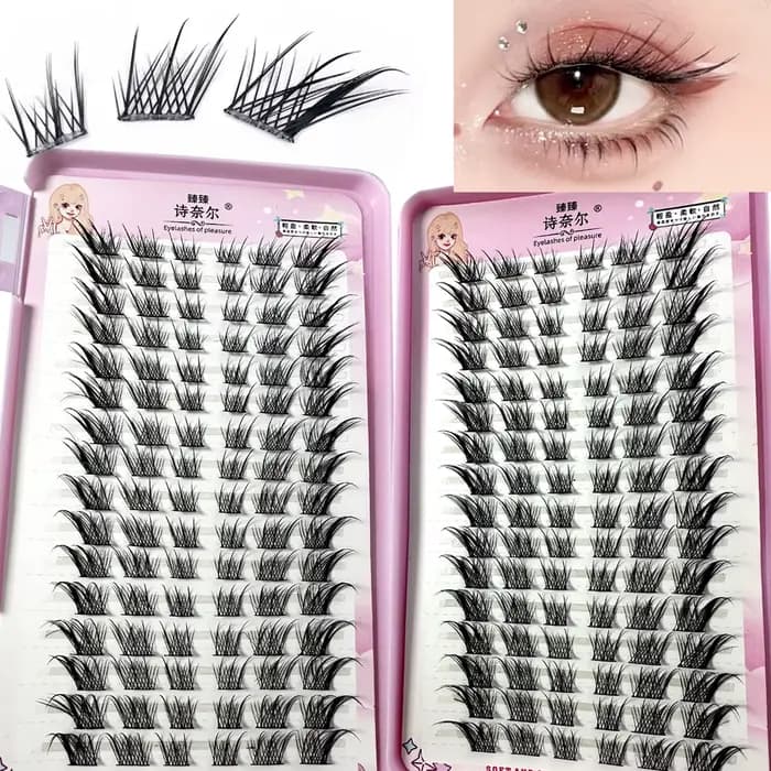 Faux cils manga œil de renard, 32 rangées, grande capacité, optique conique, segmenté, grappe indivi