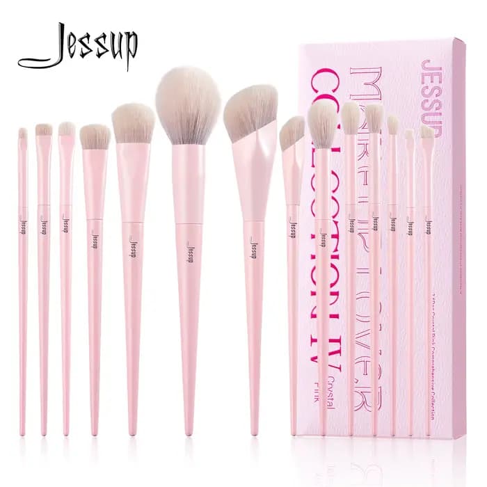 Jessup-Ensemble de pinceaux de maquillage roses, 14 pièces, premium, vegan, fond de teint, blush, fa