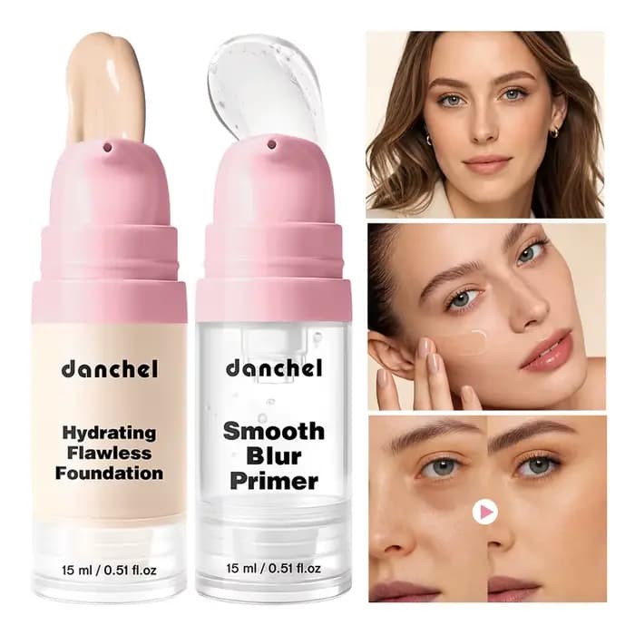 Ensemble de maquillage 2 pièces : Base de teint et fond de teint liquide longue tenue, couvrance moy