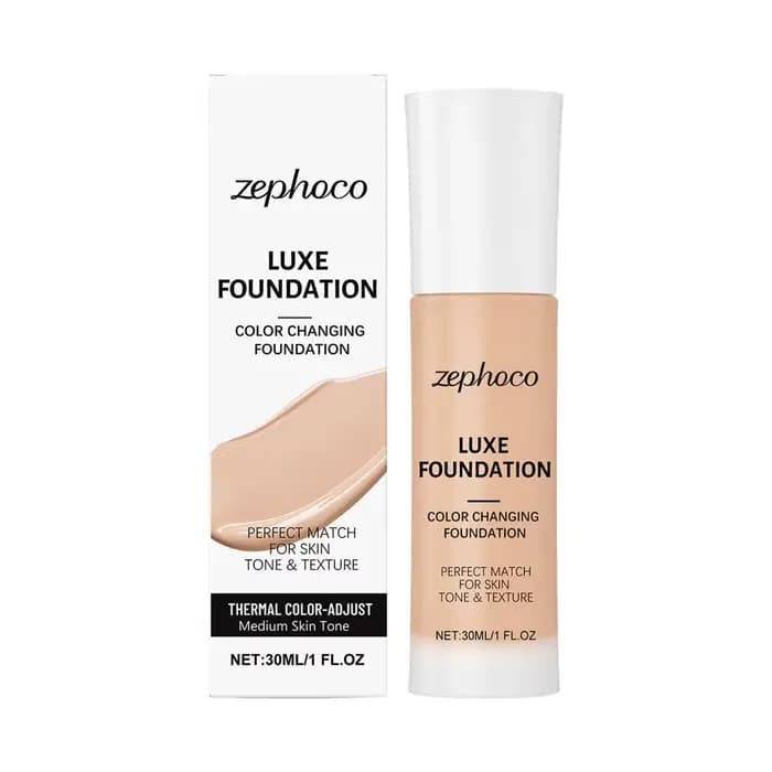 Fond de teint Zephoco Luxe, couleur changeante, thermorégulateur, hydratant, longue tenue, liquide, 