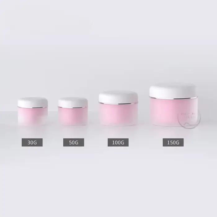 Pots cosmétiques en plastique vides à double paroi, 30-150g, à angle arrondi, rose et blanc givré, a