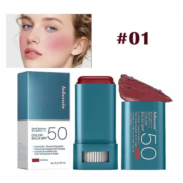 Stick blush 3 en 1 longue tenue, écran solaire SPF 50, blush teinté rouge pour des joues éclatantes,