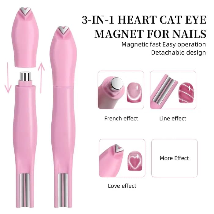 Stylo magnétique pour ongles 3 en 1, motif cœur et serpent, œil de chat, ondulation française/eau, œ