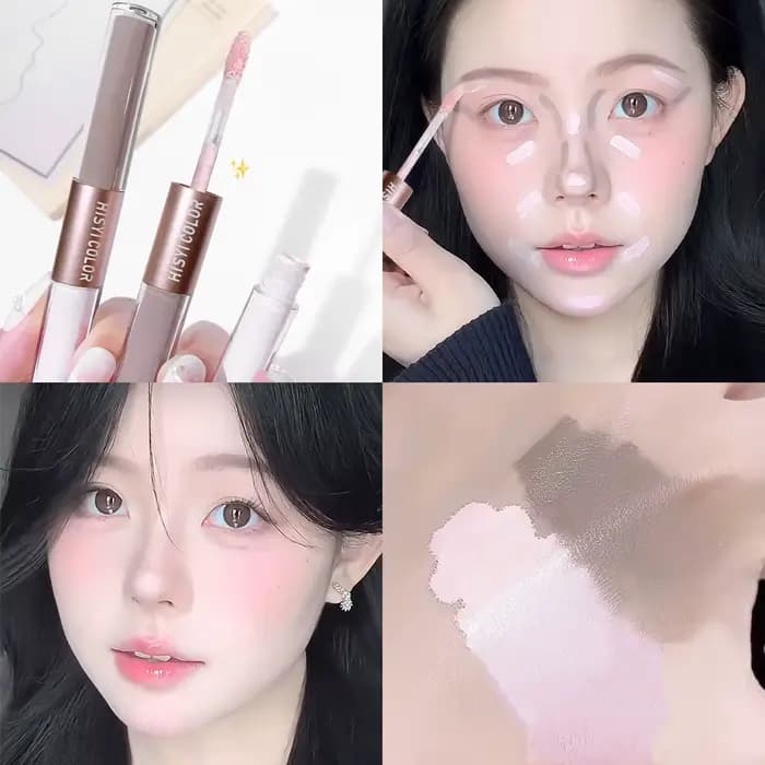 Le surligneur double tête illumine le teint, régule les contours du visage et est durable et impermé