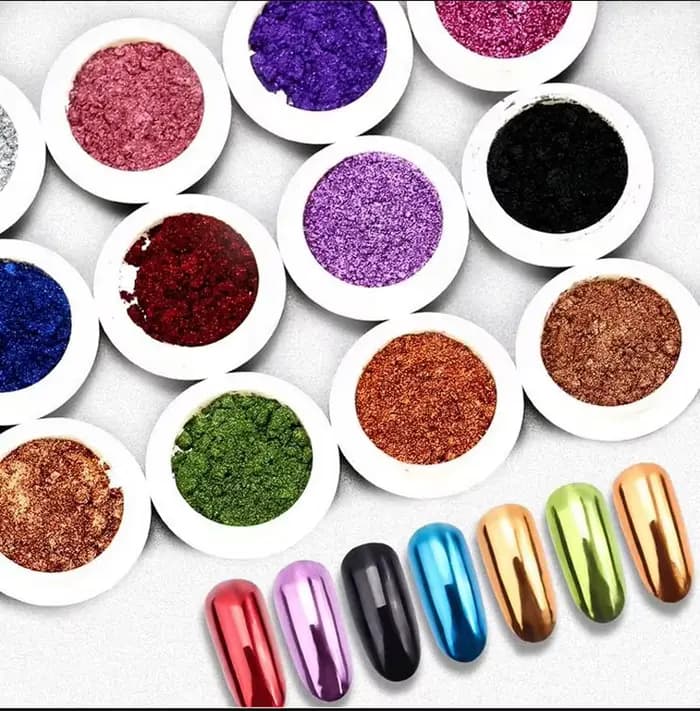 Miroir à ongles chromé scintillant, poussière colorée holographique, effet métallique, poudre pigmen