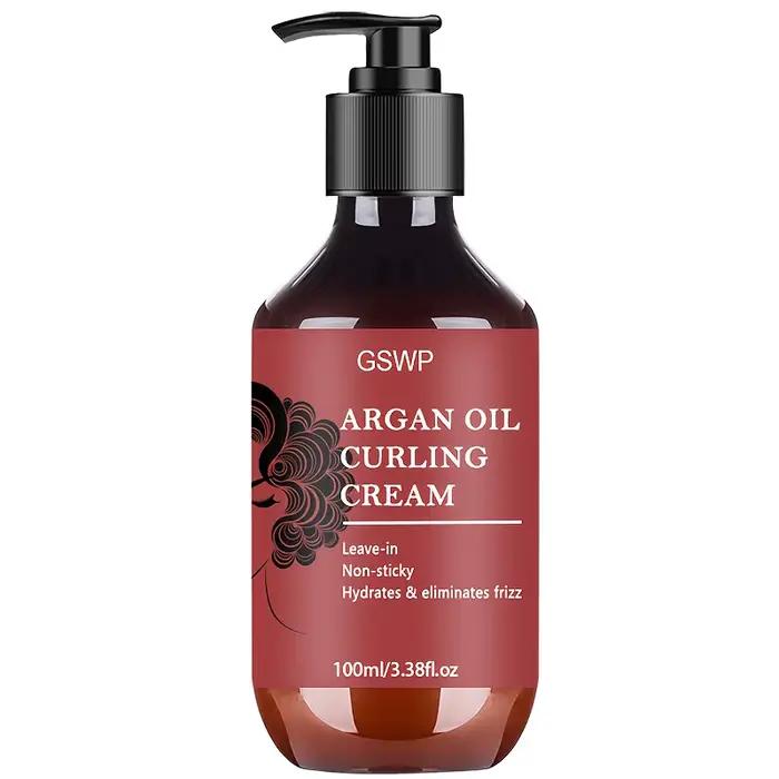 Crème coiffante à l'huile d'argan GSWP, offre une tenue longue durée pour les boucles, hydrate en pr