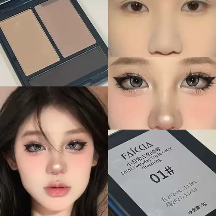 Palette de contour et d'illuminateur 3-en-1 Faiccia, tons mats, pour sculpter le nez et les joues, i