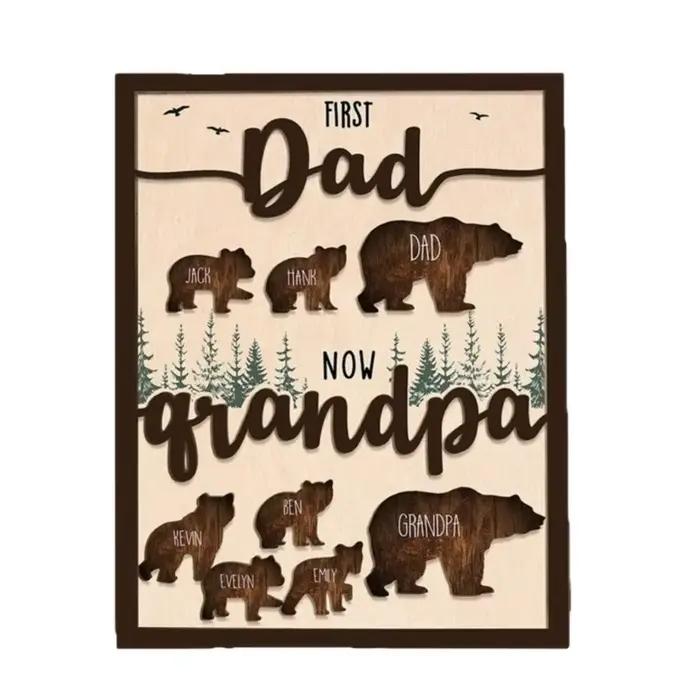 Panneau nom famille en bois à mode, plaque signalétique artisanale pour cadeau fête des pères, 20x25