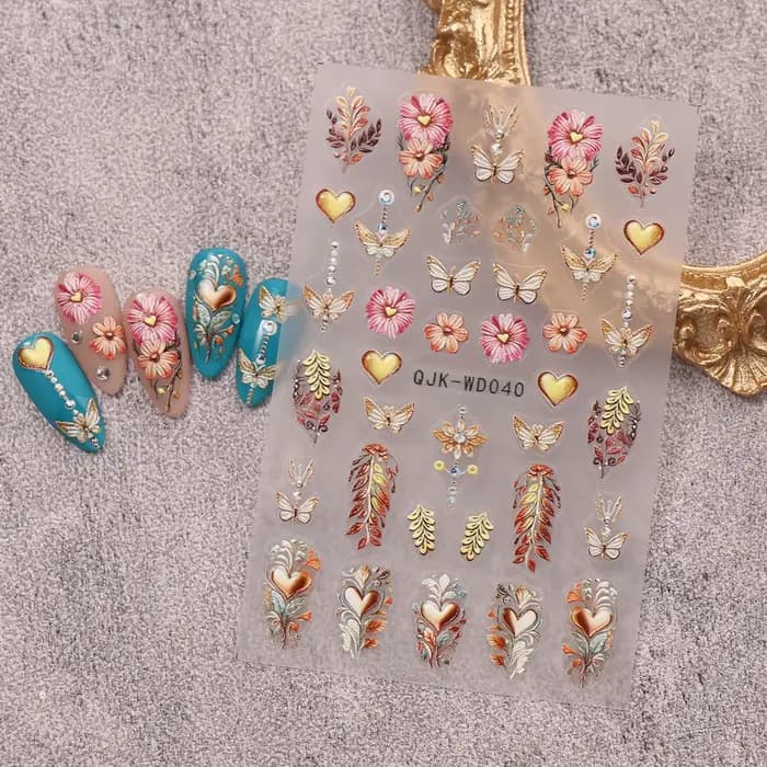 Autocollants pour nail art en relief à motif bohème, thème nostalgique rétro, décoration d'ongles fa