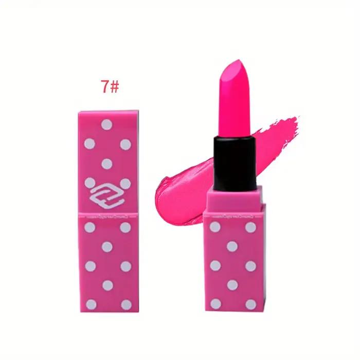 Rouge à lèvres Super mignon pour filles, 8 couleurs, Design à pois roses, couleur des lèvres en velo