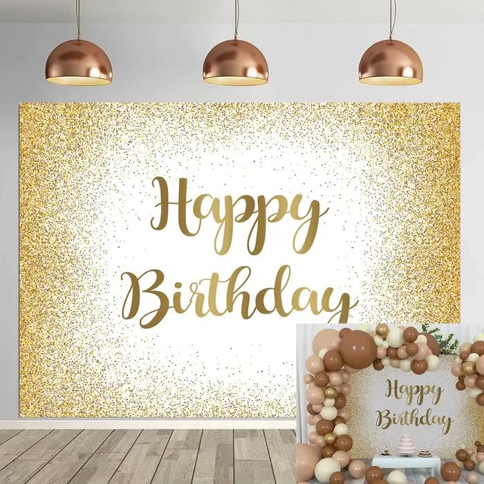 Toile de fond dorée scintillante pour anniversaire, en polyester, pour photomaton, décoration de fêt