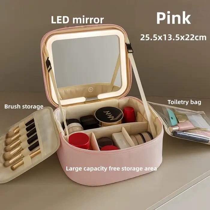 Trousse à cosmétiques de voyage LED avec lumière et miroir, trousse de maquillage de grande capacité