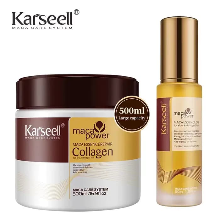 Karseell-Traitement capillaire au collagène, masque réparateur en profondeur, 500ml + sérum à l'huil