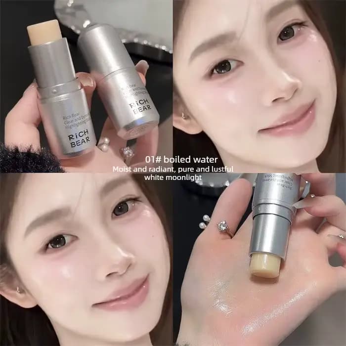 Stick illuminateur - Fini éclatant, Contour & Blush 3-en-1, Éclat naturel avec des reflets fins, Sti