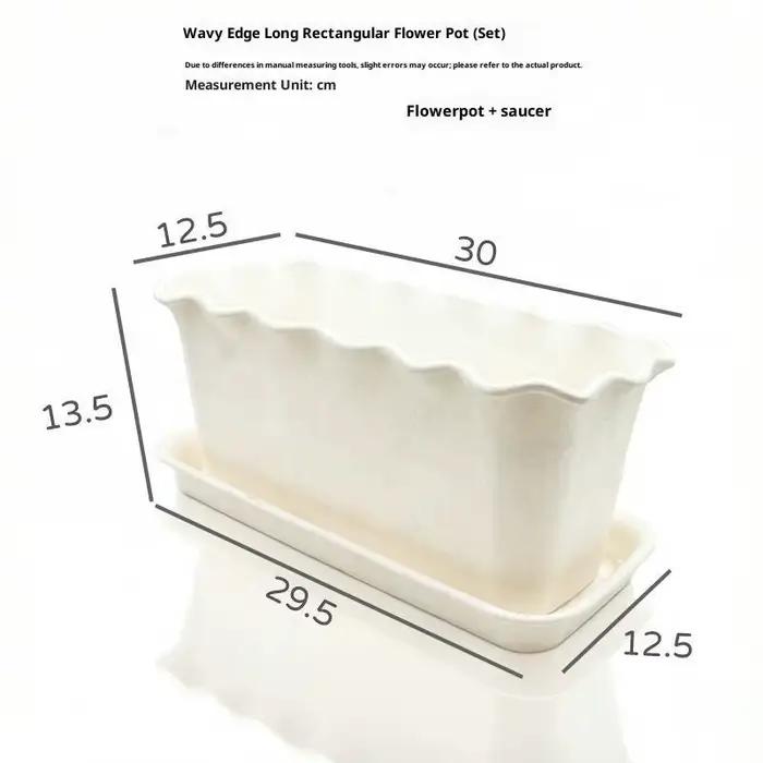 Jardinière rectangulaire à bords ondulés avec soucoupe, épaisse, durable, résistante aux UV, idéale 