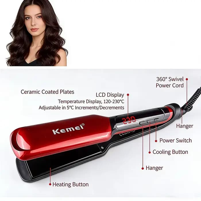 Lisseur professionnel KM-9620 multi-styles, outil de coiffure de qualité salon pour des coiffures pa
