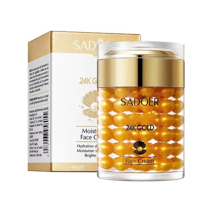 Crème hydratante en perles d'or 24K, 60g, Non grasse, Lifting au collagène, raffermissant, pour le v