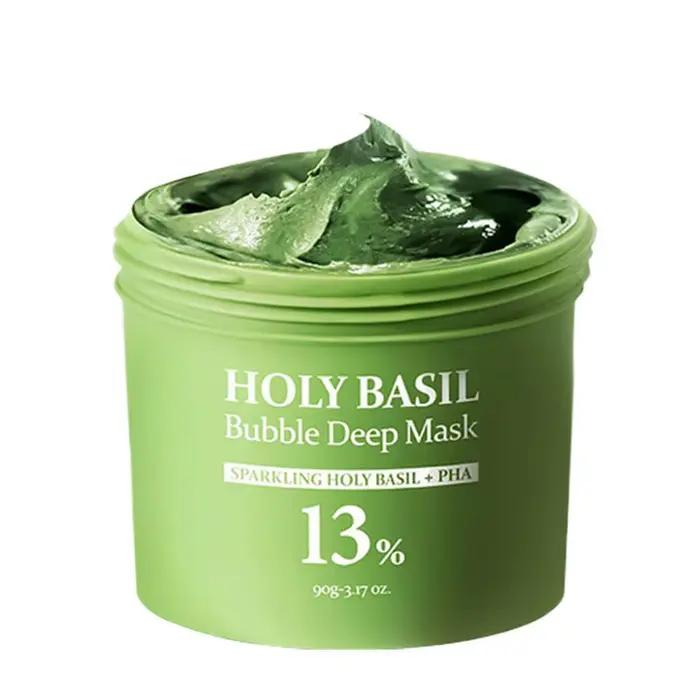 Masque de boue à bulles de basilic sacré à l'acide carburonique, exfoliant, nettoyant, élimine les p