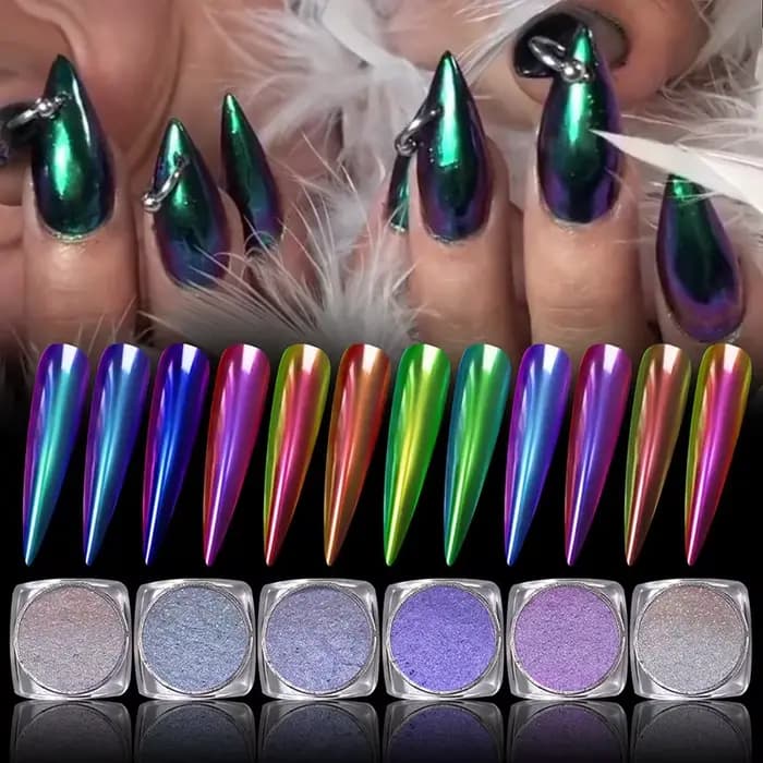 Poudre miroir magique caméléon polarisant, paillettes pour ongles, diamant holographique à haute lum