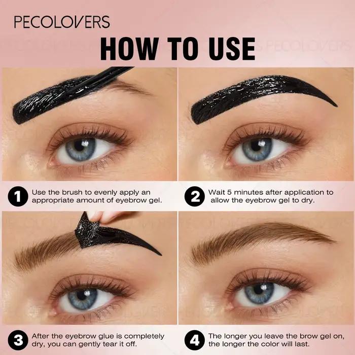 Gel pour sourcils de tatouage Pecolover, imperméable, semi-permanent, longue durée, noir marron, résistant à la sueur, formation de Film, déchirant, 1 pièce