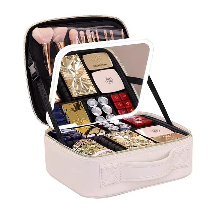 Trousse à cosmétiques de voyage LED avec lumière et miroir