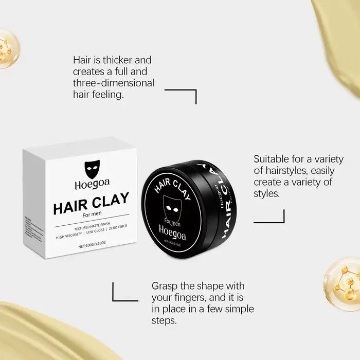 Argile pour cheveux pour hommes, finition mate, forte tenue, boue coiffante, aspect naturel, cheveux texturés, sans sensation collante, pour coiffure pour hommes, 100g