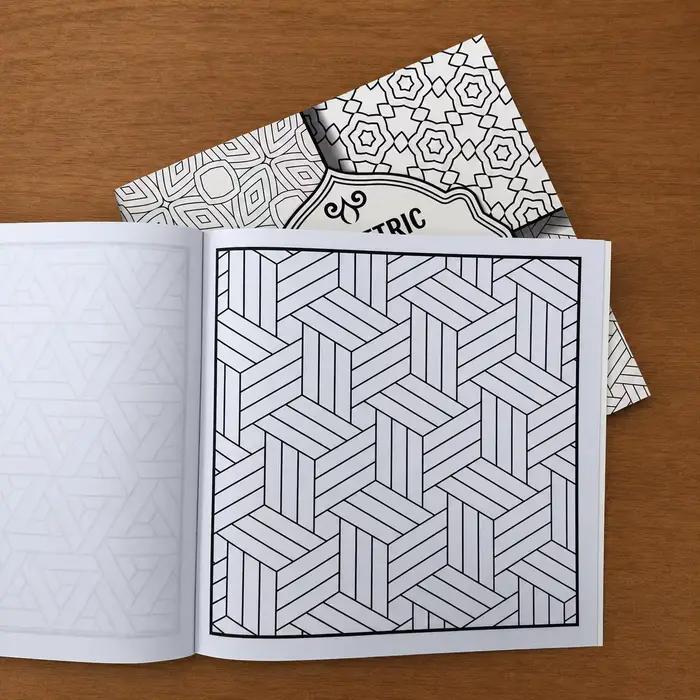 Livre de coloriage à motifs géométriques, 28 pages, tessellation abstraite, art linéaire géométrique, anti-stress, cahier de dessin relaxant pour adultes