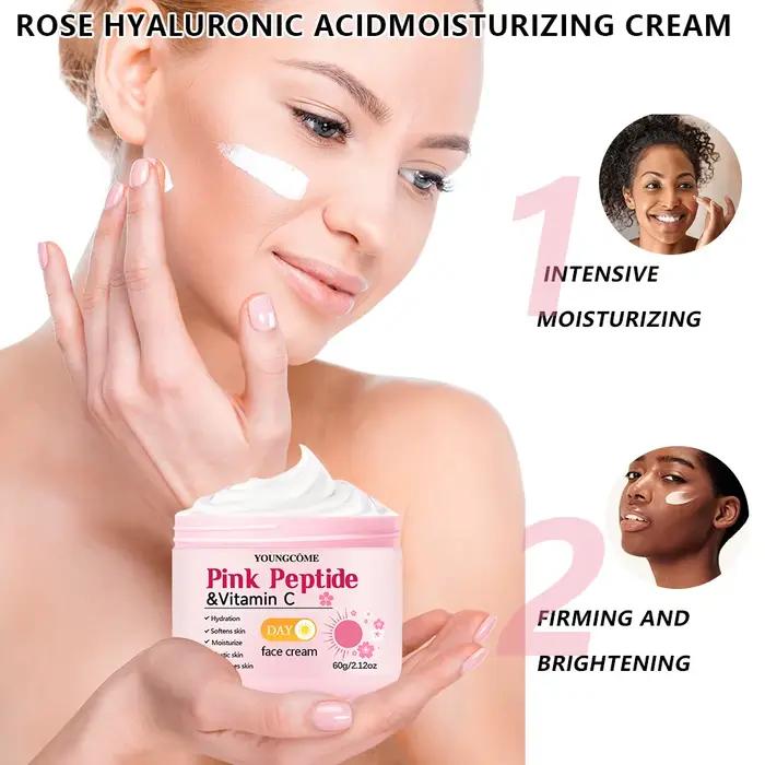 Ensemble de soins de la peau jour et nuit 4 pièces : crème de jour à la vitamine C au peptide rose + crème de nuit au rétinol Sakura et essence pour l'hydratation et la fermeté