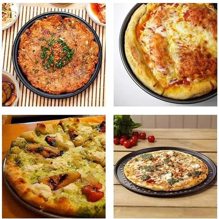 Plateaux à Pizza antiadhésifs en acier au carbone, moule de cuisson de Pizza avec trous, assiette ronde et profonde