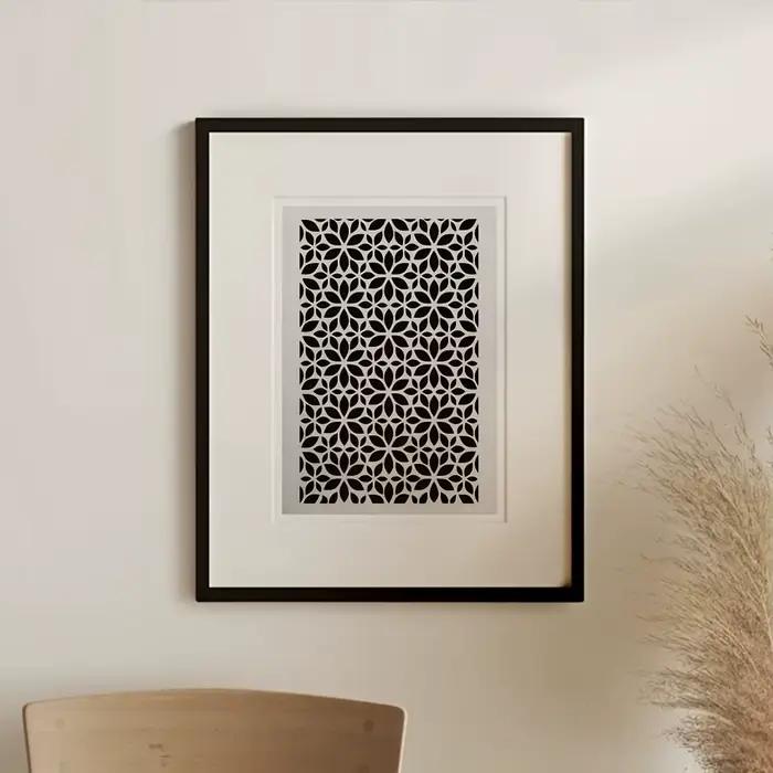 Pochoir PET géométrique floral – Motif floral réutilisable pour murs, meubles et tissus