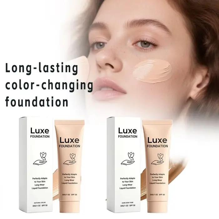 Fond de teint luxueux changeant de couleur SPF50 Protection solaire Maquillage liquide adapté au teint Léger et longue tenue Cosmétique pour le visage