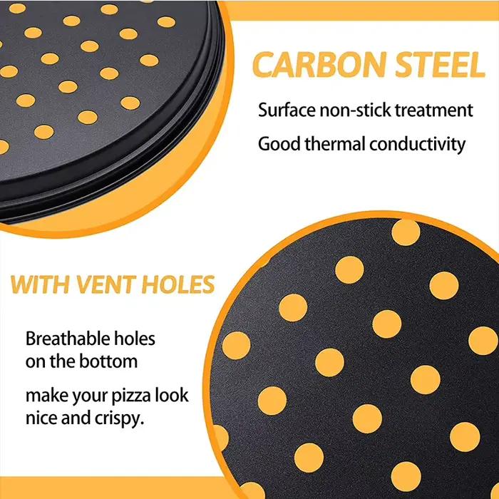 Plateaux à Pizza antiadhésifs en acier au carbone, moule de cuisson de Pizza avec trous, assiette ronde et profonde