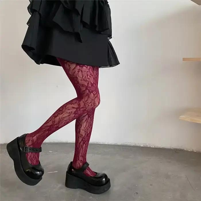 Lolita – collants floraux Style Punk pour filles, bas colorés, cuisses hautes, Lingerie Sexy pour femmes, collants en résille en maille ajourée