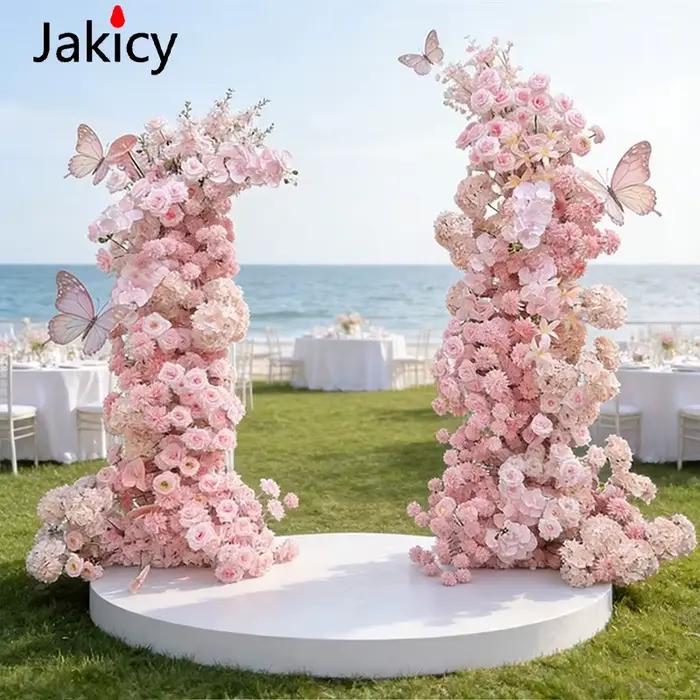 Décoration d'arche de fond KT avec arrangement floral 5D rose, rangée de fleurs d'hortensia, d'orchidée et de rose, accessoires de mariage et centre de table sphérique