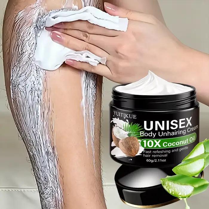 YUITIKUE Crème dépilatoire unisexe à l'huile de coco 10X, crème dépilatoire douce, rapide et rafraîchissante pour tout le corps 60g