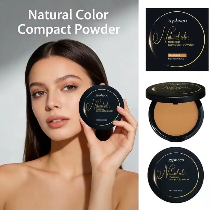 Poudre Compacte Matifiante Contrôle du Sébum Longue Tenue Fond de Teint Trois Couleurs Peau Foncée Maquillage Naturel
