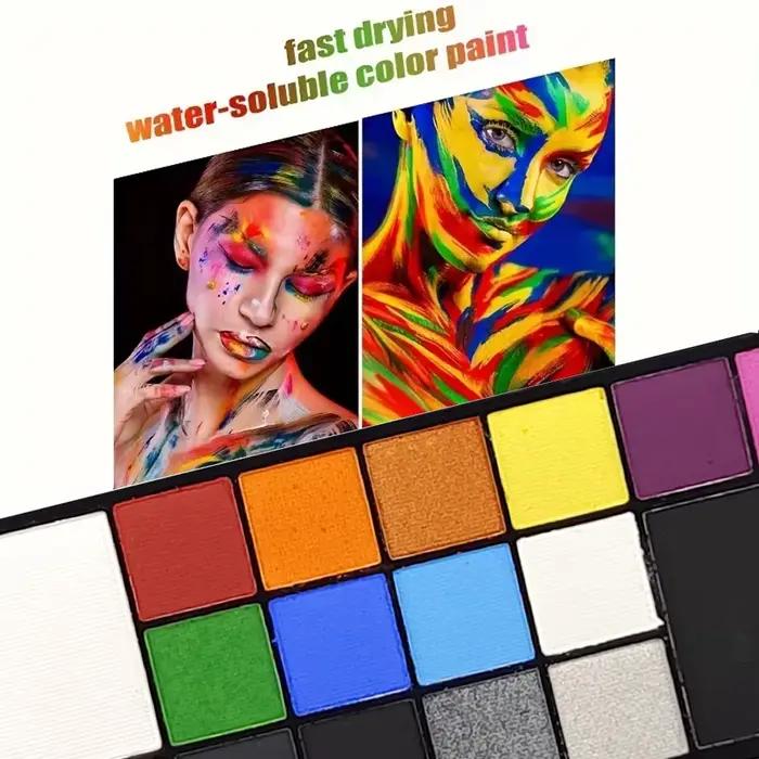 La palette de peinture pour le visage et le corps de 18 couleurs est sûre et facile à nettoyer, adaptée aux cosplay, aux spectacles sur scène, aux festivals et aux fêtes.