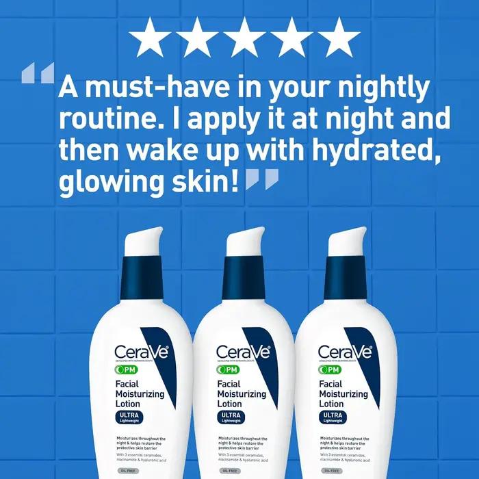 Lotion hydratante pour le visage CeraVe PM avec acide hyaluronique et niacinamide