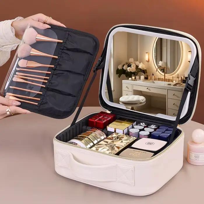 Trousse à cosmétiques de voyage LED avec lumière et miroir