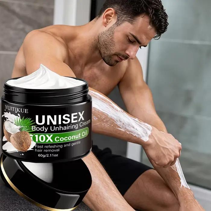 YUITIKUE Crème dépilatoire unisexe à l'huile de coco 10X, crème dépilatoire douce, rapide et rafraîchissante pour tout le corps 60g
