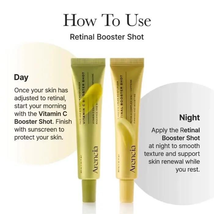 30ml Arencia VitaminC Booster Shot Glutathione Face Eye Cream Retinal Brighten Firming Boosting Moisturizer Day Night